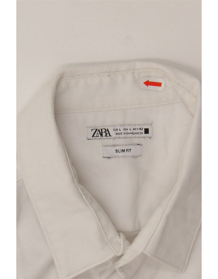 ZARA Mens Slim Fit Shirt Large White Cotton