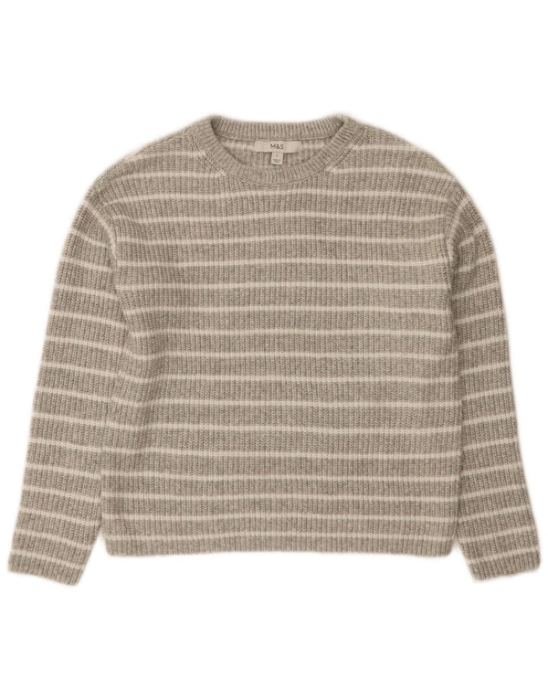 Marks & Spencer Γυναικείο πουλόβερ με λαιμό σκάφος UK 10 Small Grey ριγέ