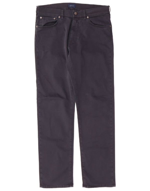Gant Mens Straight Casual Trousers W32 L32 Navy Blue Cotton