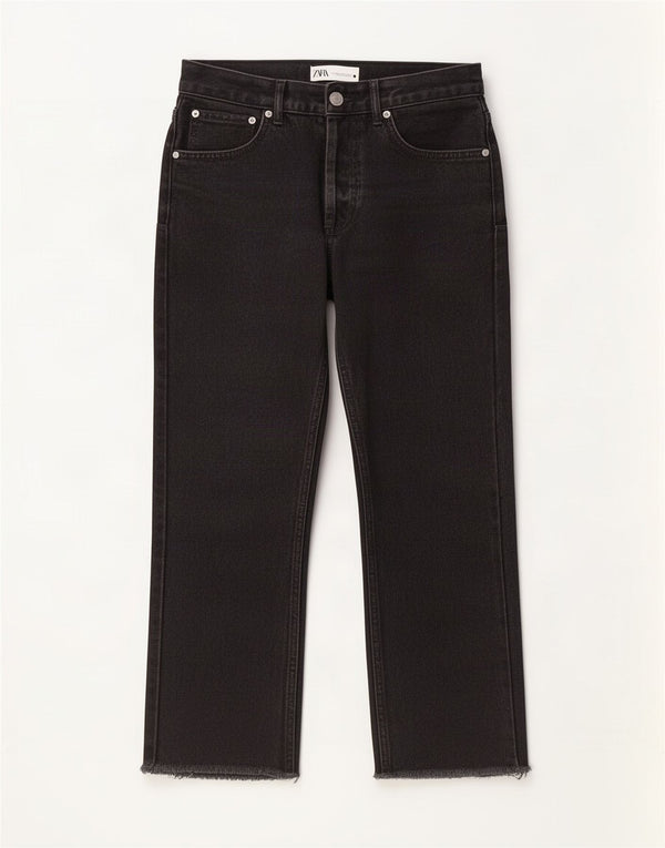 Zara Γυναικείο Straight Jeans EU 36 XS W26 L24 Μαύρο βαμβακερό