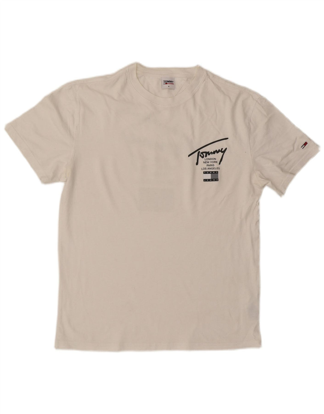 TOMMY HILFIGER Mens Graphic T-Shirt Top Medium White Cotton