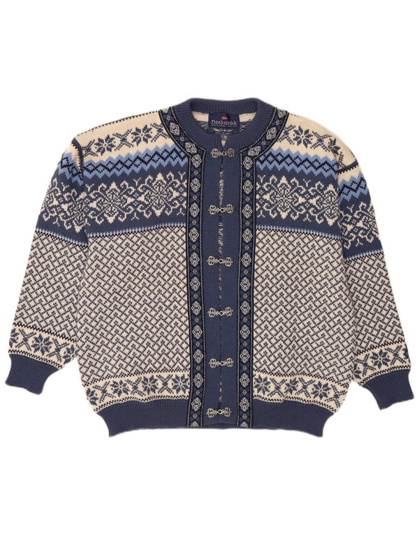 Ανδρικό πουλόβερ ζακέτα Nordstrikk XL Blue Fair Isle Virgin Wool
