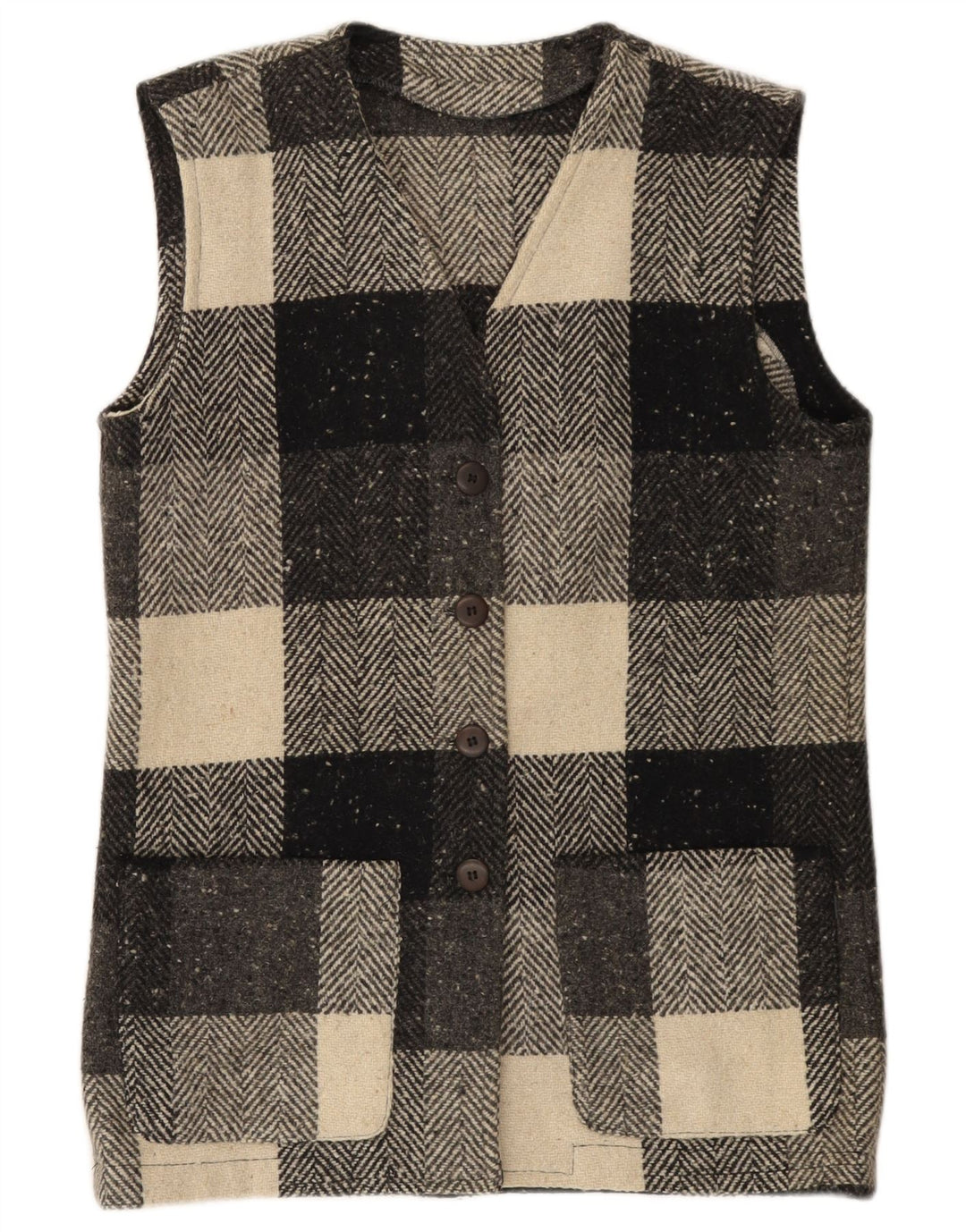 Vintage Γυναικείο Gilet IT 44 Medium Black Check Wool