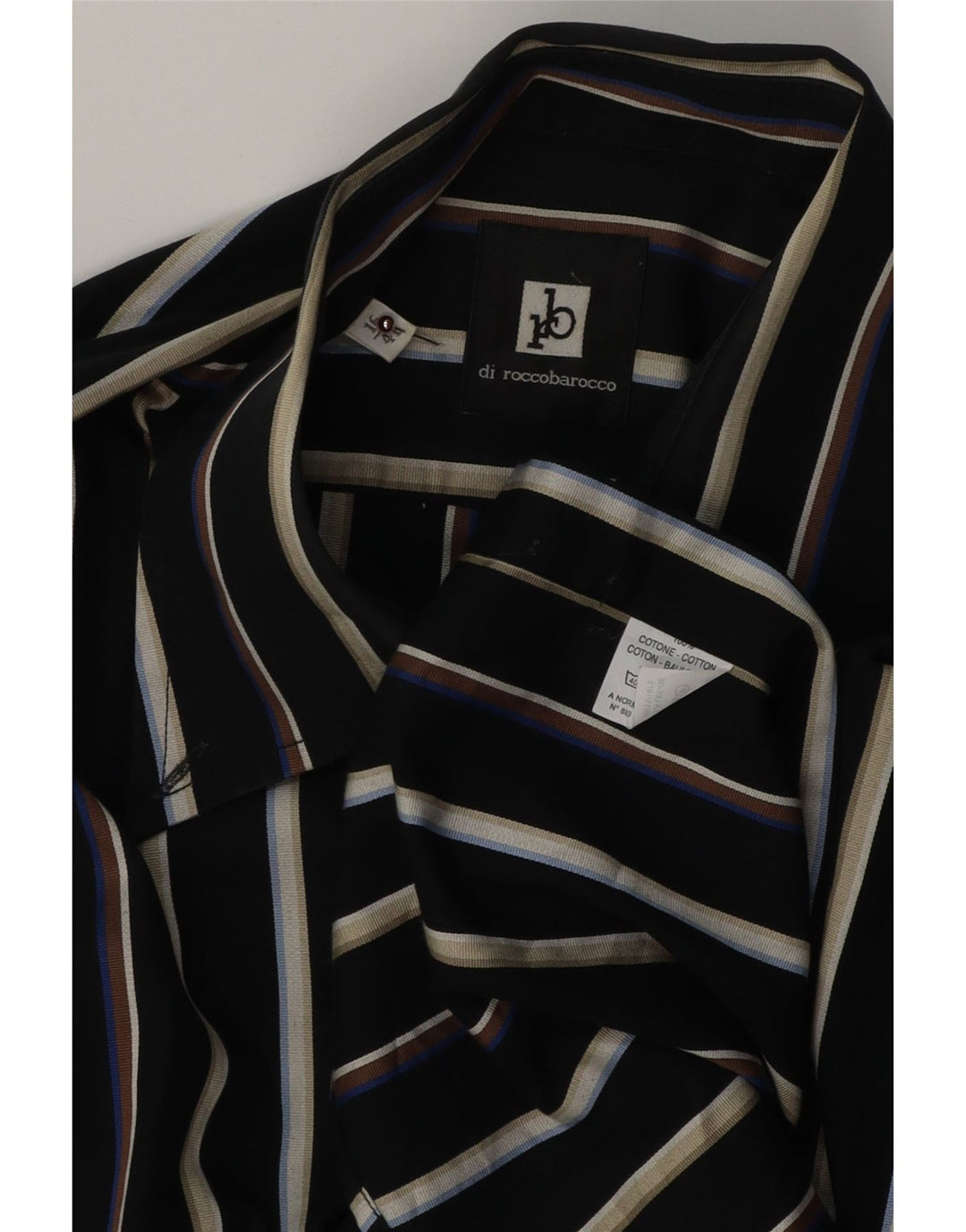 Ανδρικό πουκάμισο ROCCOBAROCCO Μέγεθος 41 16 μεγάλο μαύρο ριγέ βαμβακερό