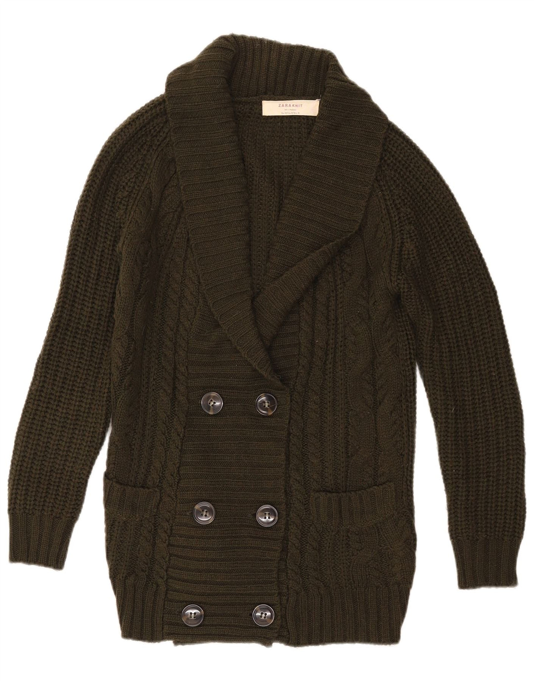 Zara Γυναικείο πουλόβερ ζακέτα με διπλό στήθος UK 14 Medium Khaki