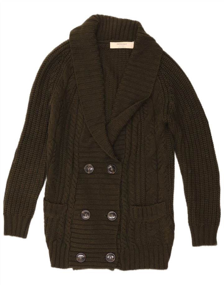 Zara Γυναικείο πουλόβερ ζακέτα με διπλό στήθος UK 14 Medium Khaki