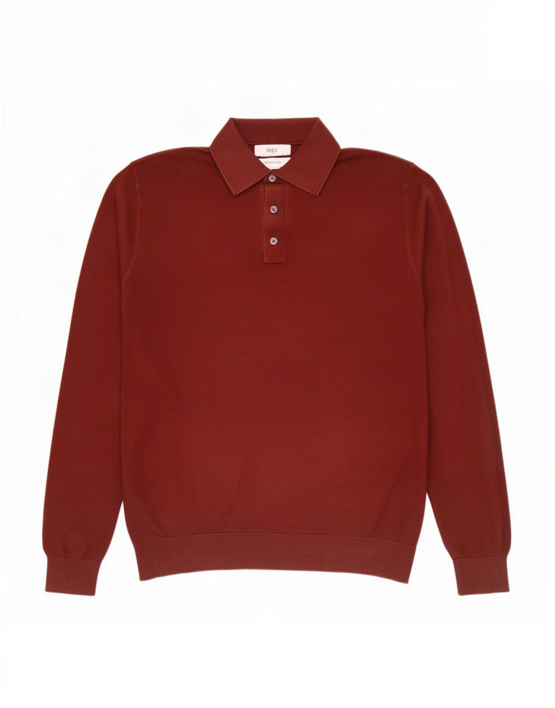 Marks & Spencer Ανδρικό πουλόβερ με λαιμό polo βαμβακερό μεσαίο καφέ