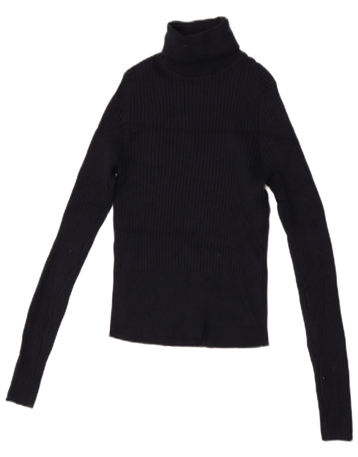 Zara Γυναικείο Crop Top μακρυμάνικο UK 12 Medium Navy Blue Viscose