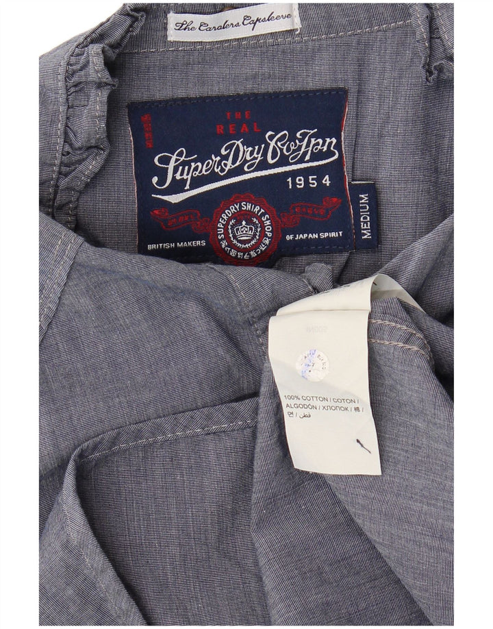 SUPERDRY Γυναικείο πουκάμισο με βολάν μπλούζα UK 12 Medium Navy Blue