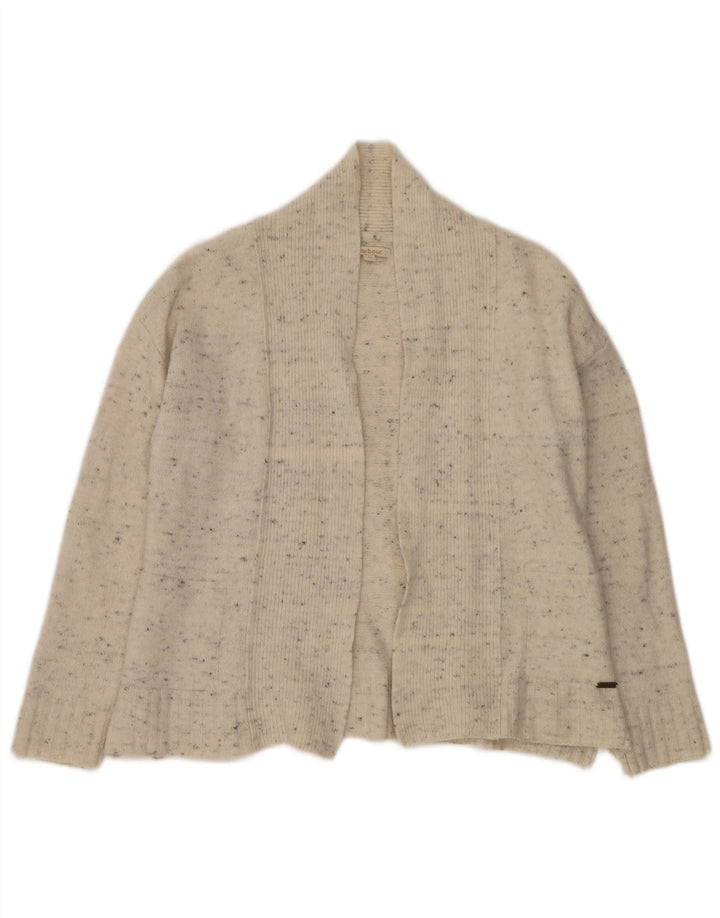 BARBOUR Γυναικείο ανοιχτό πουλόβερ ζακέτα UK 10 Small Off White Flecked Wool