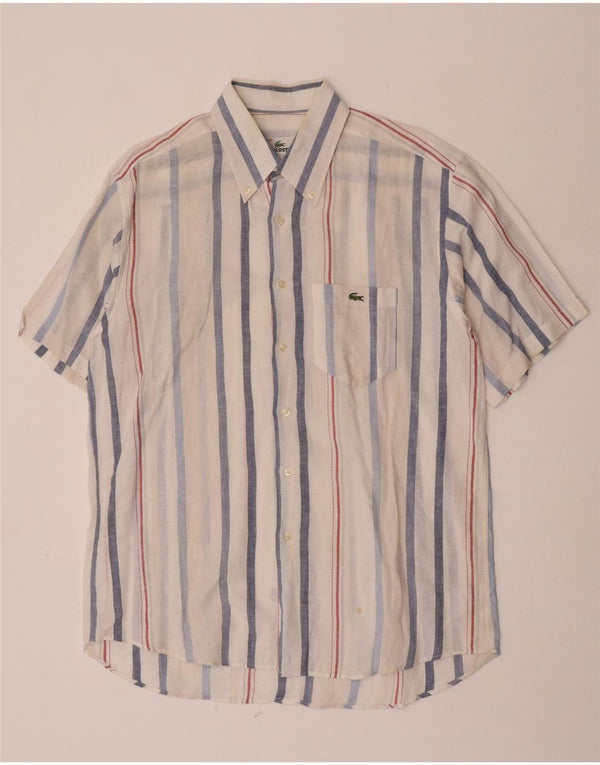 Ανδρικό κοντομάνικο πουκάμισο Lacoste, μέγεθος 42, μεγάλο λευκό ριγέ λινό