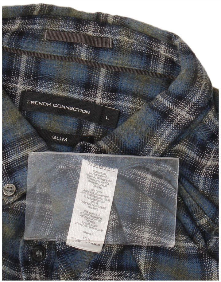 French Connection Ανδρικό Slim Flannel Πουκάμισο μεγάλο μπλε βαμβακερό