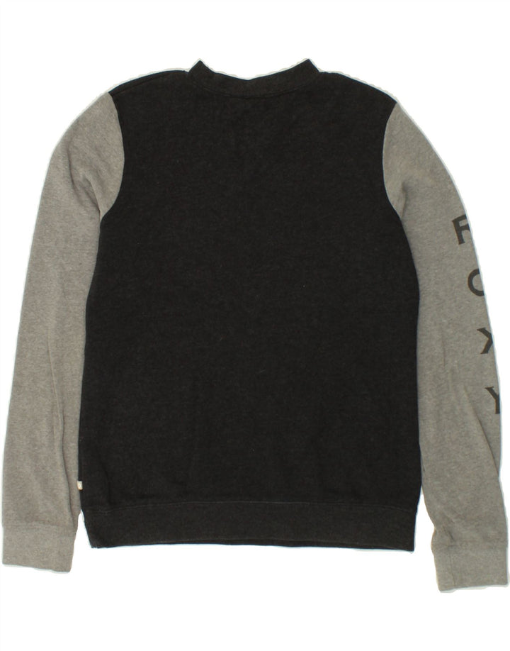 ROXY Womens Graphic Sweatshirt Jumper UK 10 Small Black Colourblock Cotton Vintage Roxy and Second-Hand Roxy from Messina Hembry 