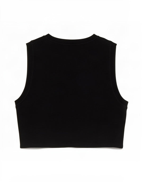 Zara Γυναικείο Crop Vest Top UK 12 Medium Black Viscose