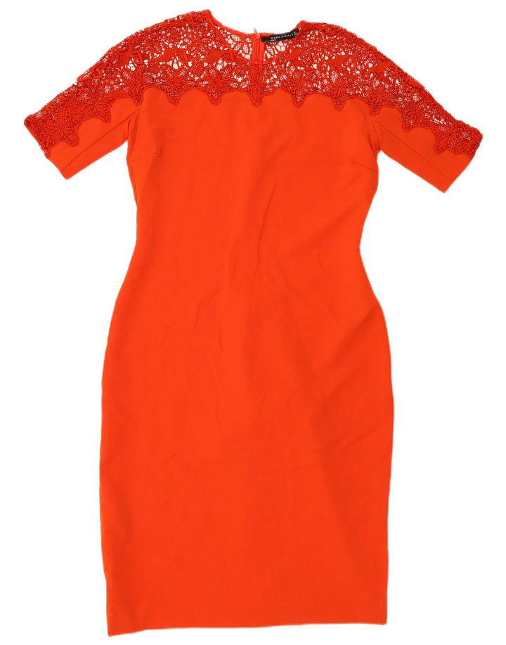Zara Γυναικείο Δαντελένιο Φόρεμα UK 14 Large Red Polyester
