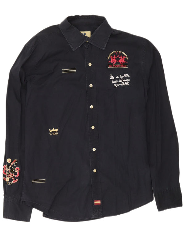 Ανδρικό γραφικό πουκάμισο La Martina XL Navy Blue
