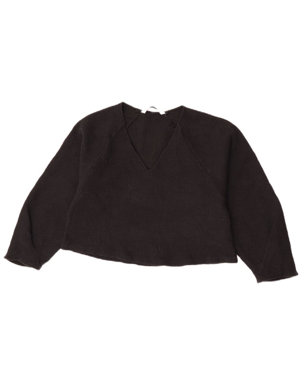 Zara Γυναικεία μπλούζα Crop 3/4 Sleeve Top UK 12 Medium Black Wool
