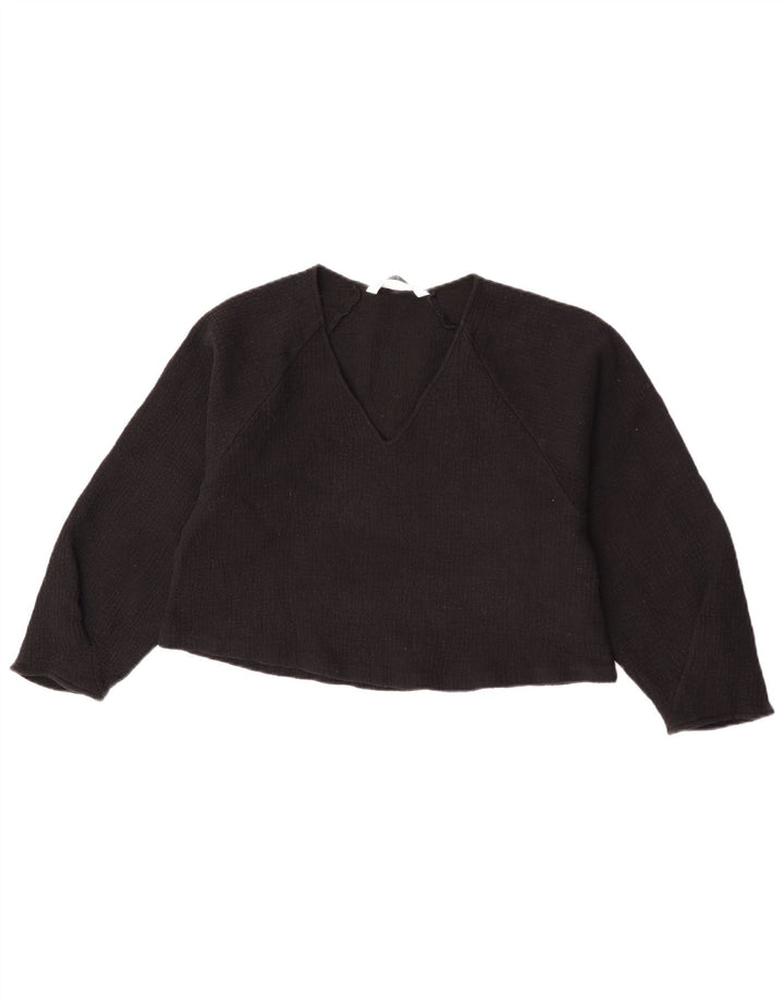Zara Γυναικεία μπλούζα Crop 3/4 Sleeve Top UK 12 Medium Black Wool