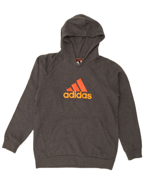 Adidas Boys Graphic Hoodie Jumper 15-16 Years Grey Flecked Cotton