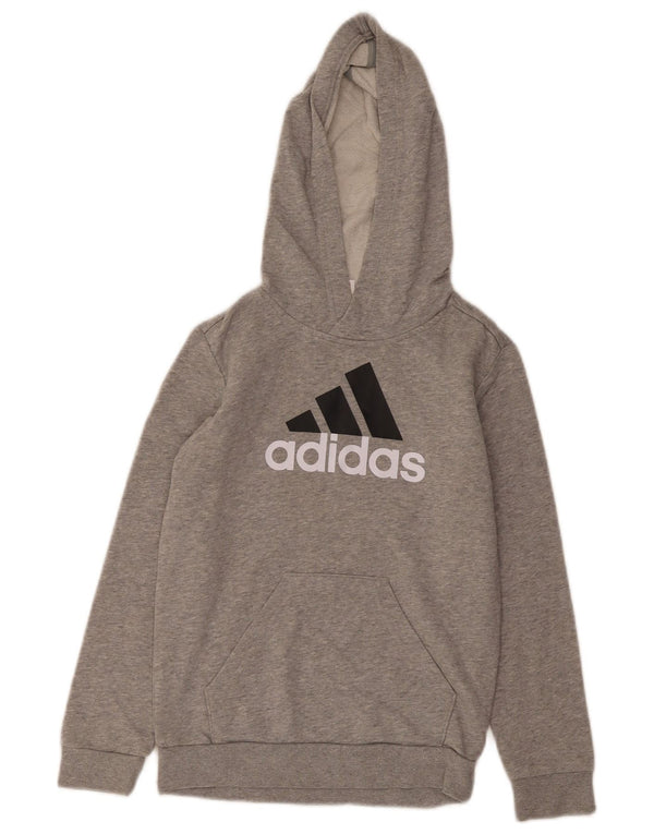 Adidas Boys Graphic Hoodie Jumper 9-10 Years Grey Cotton