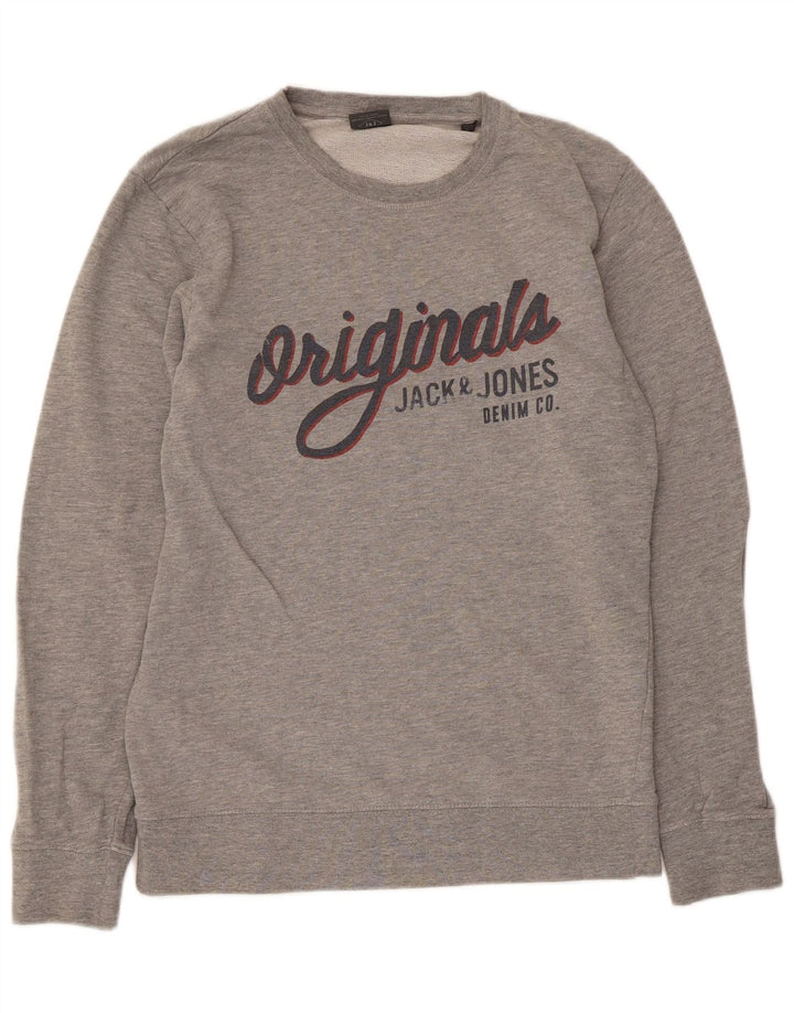 Jack & Jones Ανδρικό γραφικό φούτερ Jumper Μικρό γκρι βαμβακερό