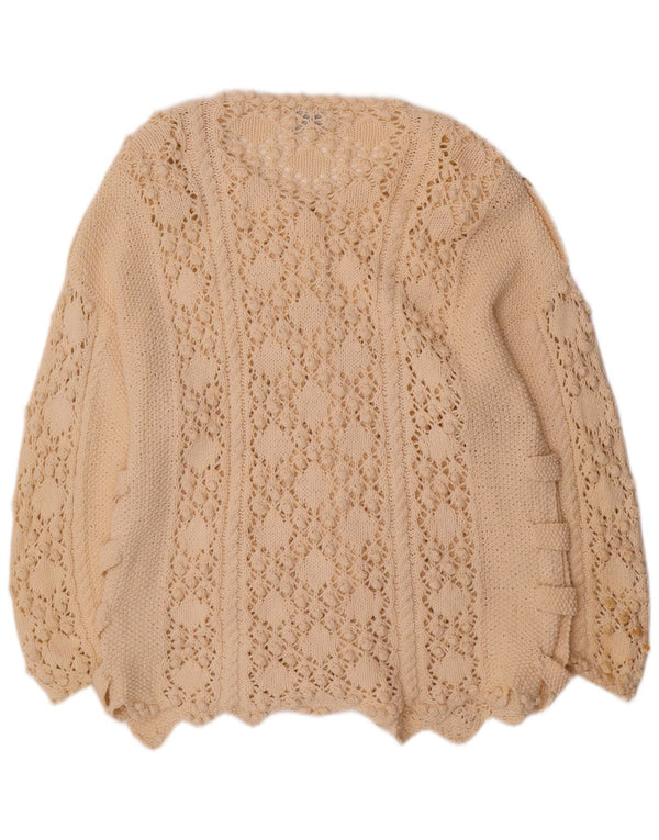 Golden Spiderweb Γυναικείο πουλόβερ ζακέτα UK 18 XL από λευκό βαμβακερό