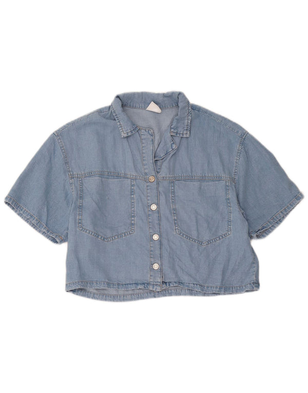 Zara Girls Crop κοντομάνικο τζιν πουκάμισο 13-14 ετών Blue Lyocell