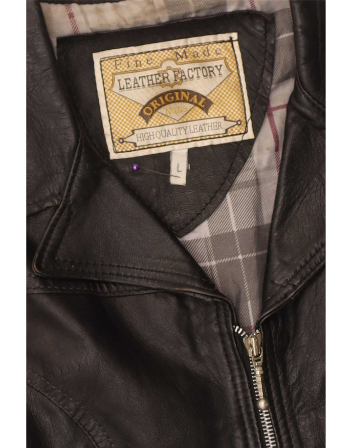 Vintage γυναικείο δερμάτινο Gilet UK 14 Large μαύρο δέρμα