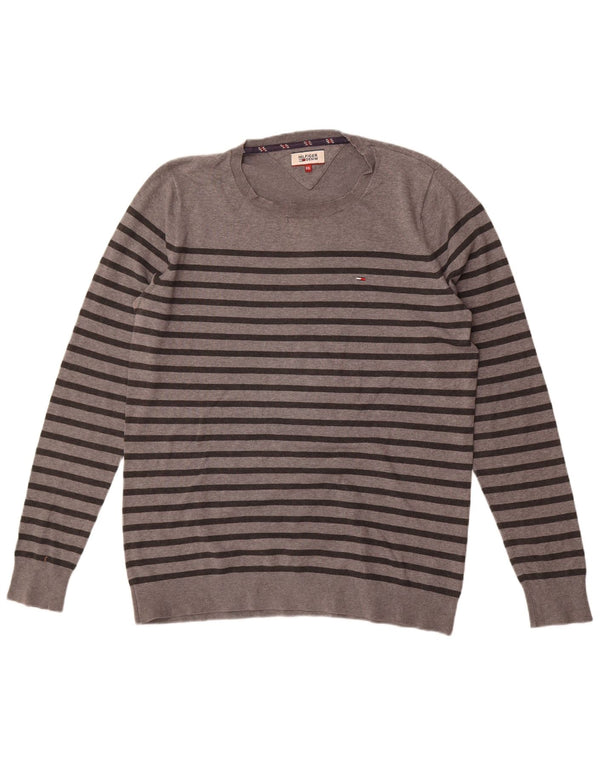 Tommy Hilfiger Ανδρικό πουλόβερ με λαιμόκοψη 2XL γκρι βαμβακερό ριγέ
