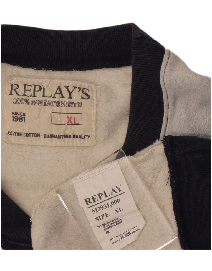 REPLAY Ανδρικό γραφικό φούτερ Jumper XL Blue Colourblock Βαμβακερό