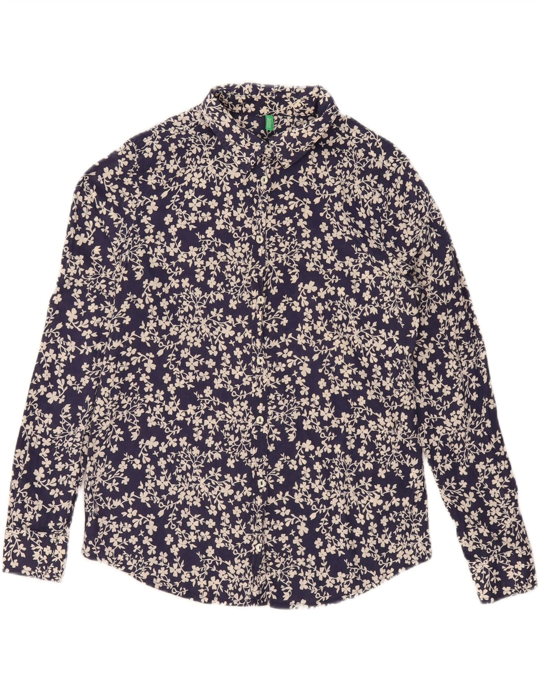 BENETTON Γυναικείο πουκάμισο Oversized UK 10 Small Navy Blue Floral Βαμβακερό