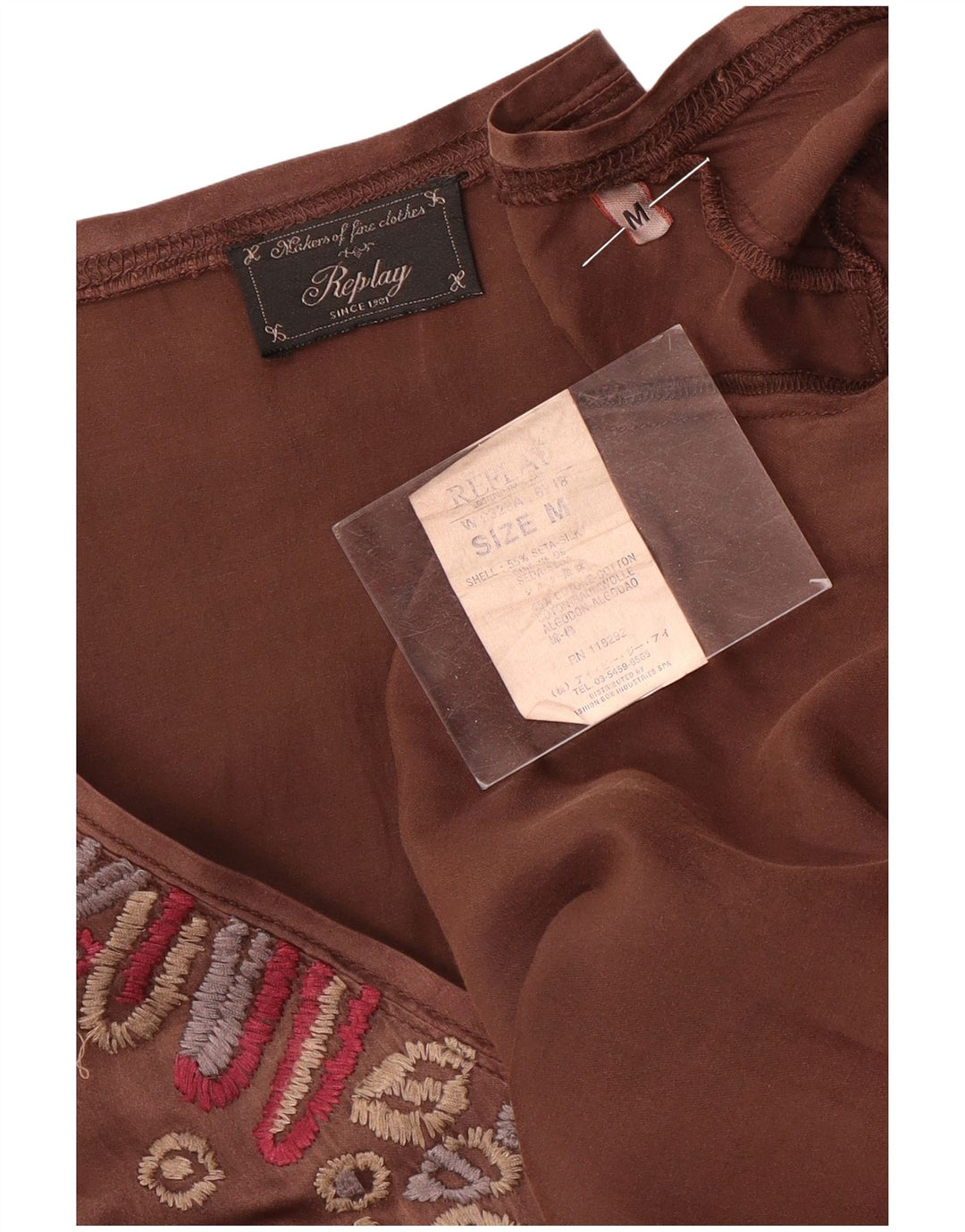 Replay γυναικείο μακρυμάνικο φόρεμα Α-γραμμής UK 12 μεσαίο καφέ μεταξωτό