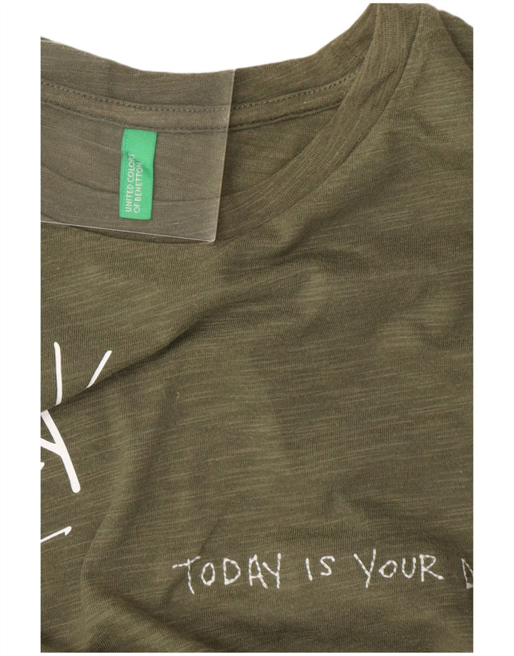 BENETTON Womens Graphic T-Shirt Top UK 14 Medium Khaki