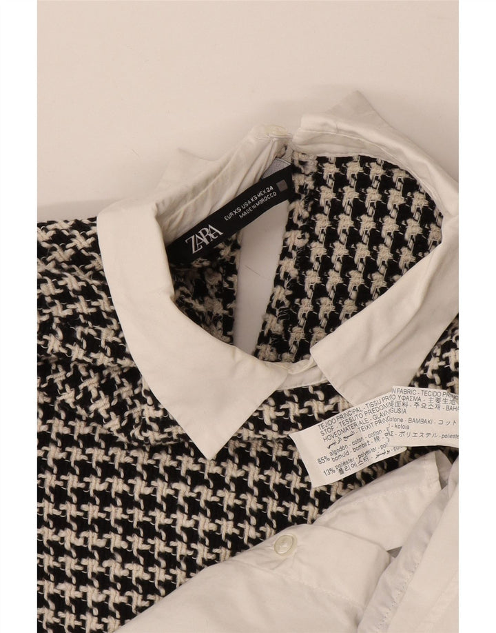Zara Γυναικεία Μακρυμάνικη Μπλούζα Oversized Μπλούζα UK 6 XS White Houndstooth