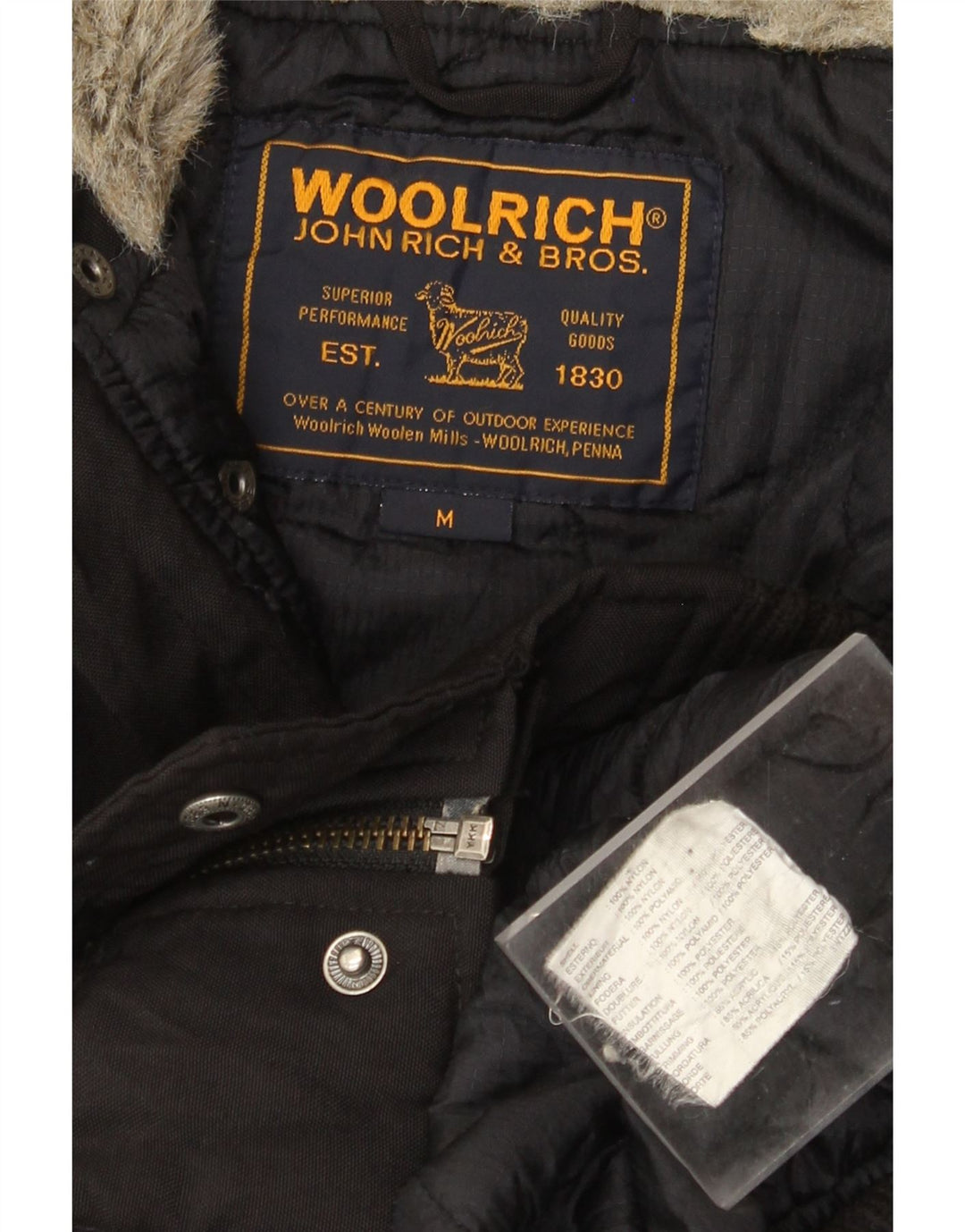 Ανδρικό μπουφάν με κουκούλα WOOLRICH UK 38 Medium Black Nylon