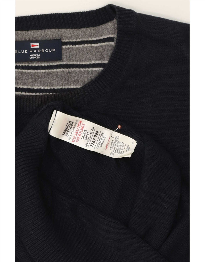 Marks & Spencer Mens Blue Harbour Boat Neck Jumper πουλόβερ Large Navy