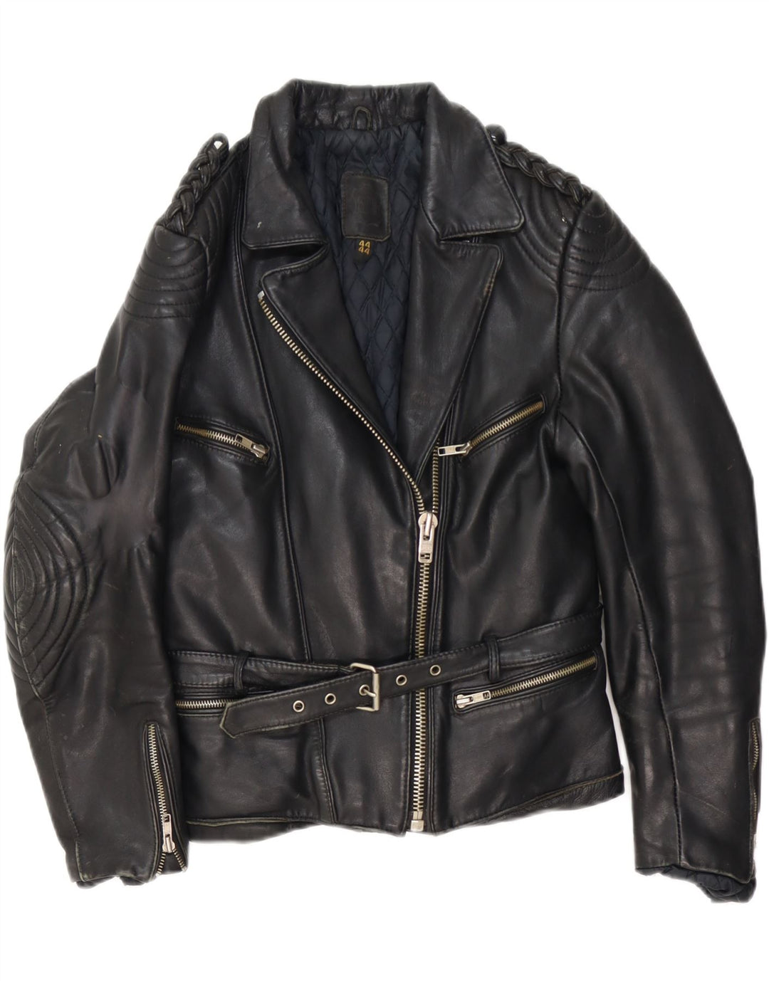 Vintage Γυναικείο Δερμάτινο Μπουφάν Biker IT 44 Μεσαίο Μαύρο Δερμάτινο