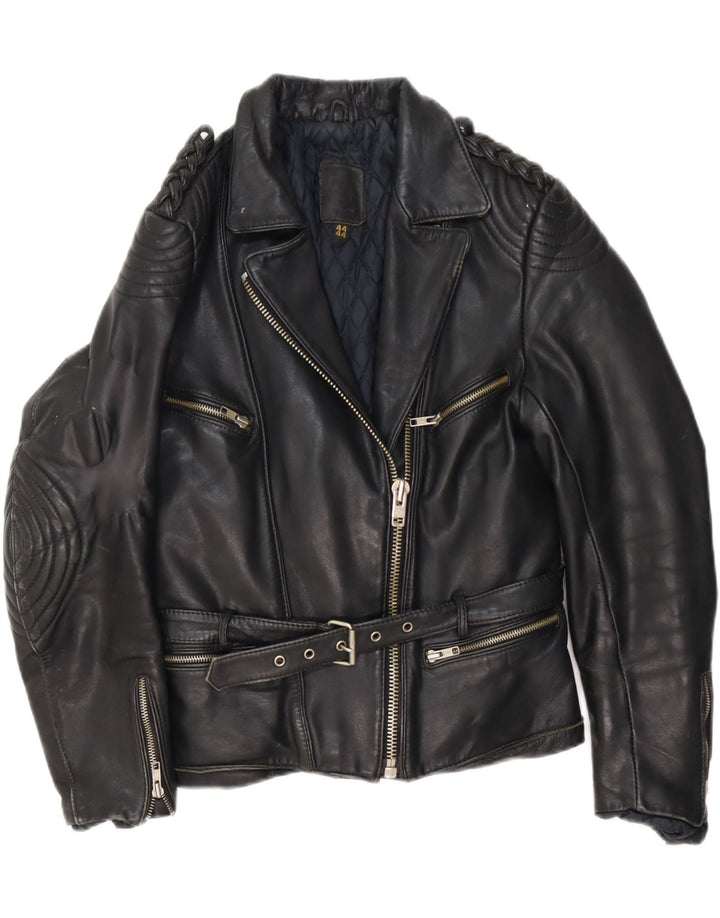 Vintage Γυναικείο Δερμάτινο Μπουφάν Biker IT 44 Μεσαίο Μαύρο Δερμάτινο