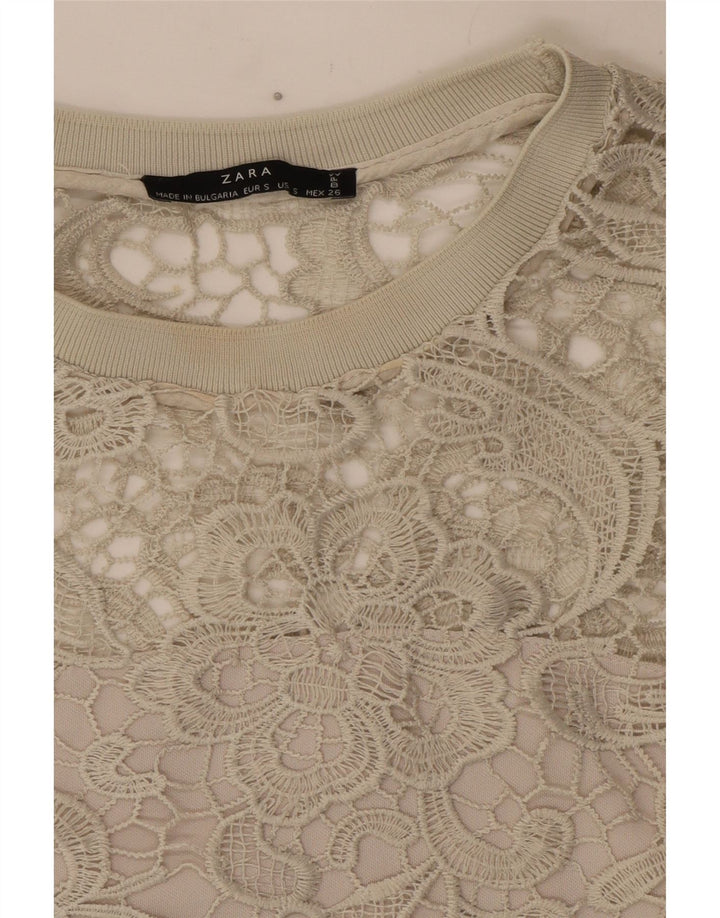 Zara Γυναικεία Μπλούζα Τοπ UK 10 Small Grey Floral