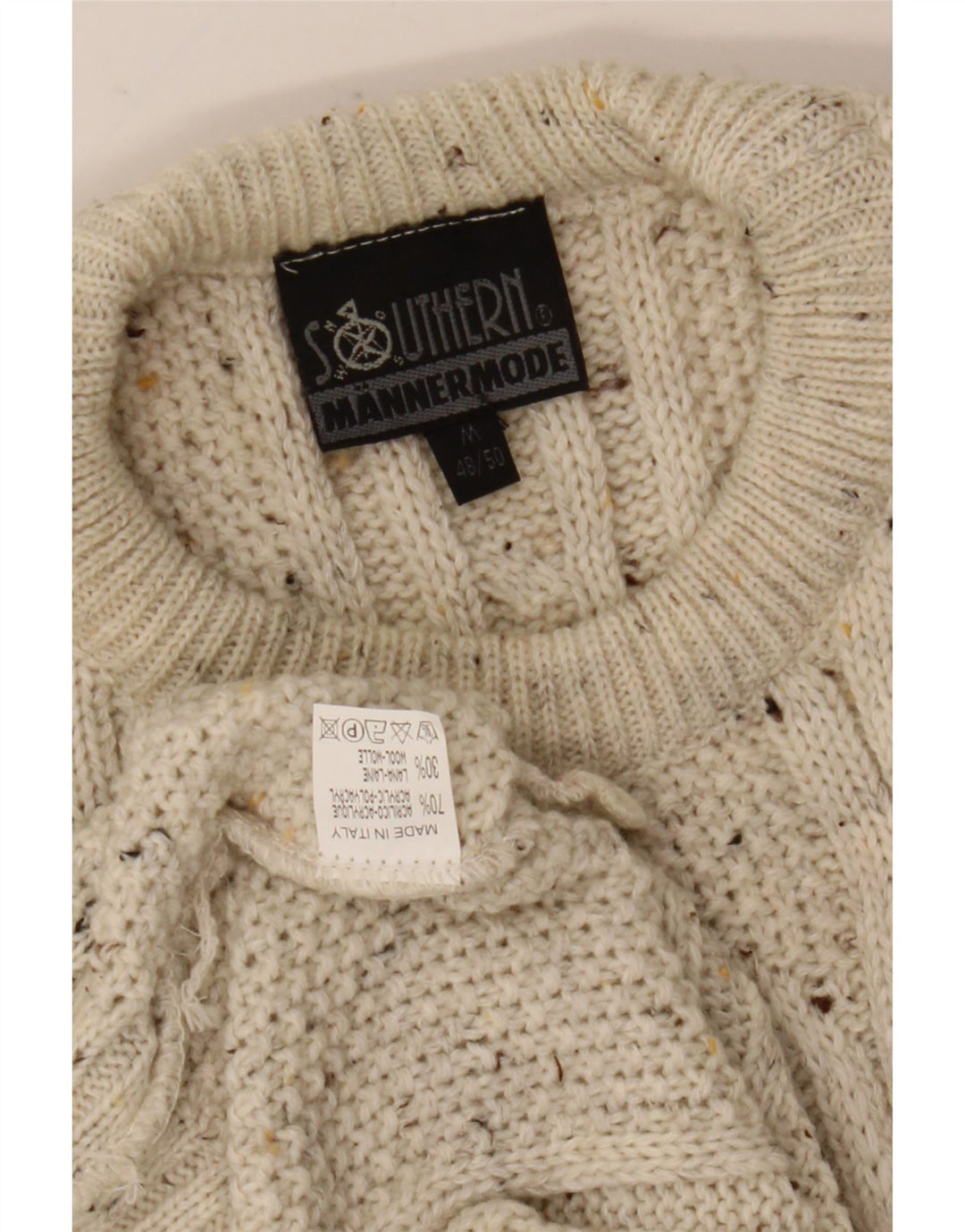 Vintage Ανδρικό πουλόβερ με χαλαρή εφαρμογή Crew με λαιμόκοψη με μεσαίο άσπρο χρώμα