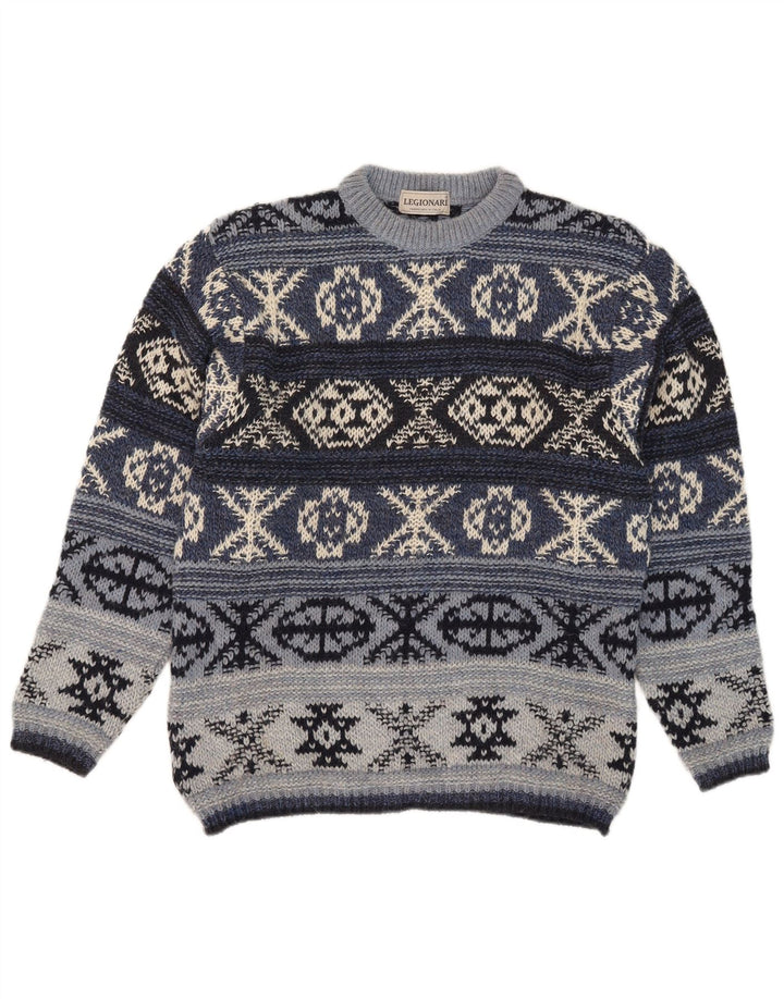 Vintage ανδρικό πουλόβερ με λαιμόκοψη IT 48 Medium Blue Fair Isle Wool