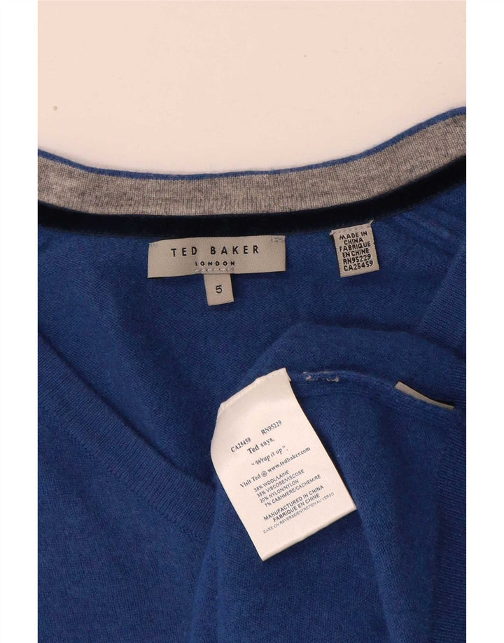 Ted Baker Γυναικείο πουλόβερ με λαιμόκοψη V, μέγεθος 5 XL μπλε μαλλί