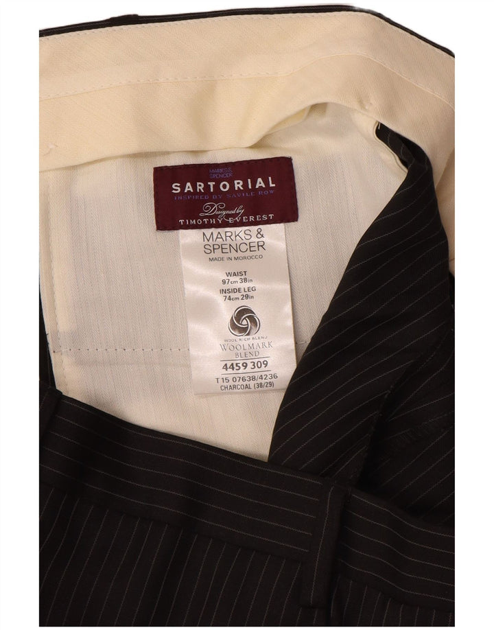 MARKS & SPENCER Ανδρικό ίσιο παντελόνι W38 L29 Γκρι μαλλί με ρίγες