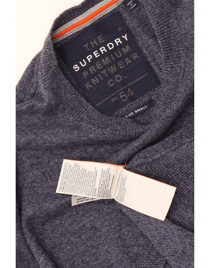 Ανδρικό πουλόβερ με λαιμόκοψη SUPERDRY Μικρό μπλε βαμβακερό