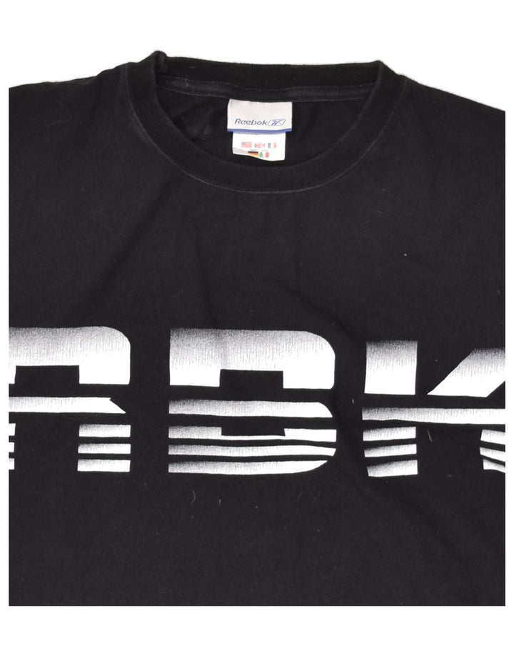 REEBOK Womens Graphic T-Shirt Top UK 14 Large Black Cotton | Vintage Reebok | Thrift | Second-Hand Reebok | Used Clothing | Messina Hembry 