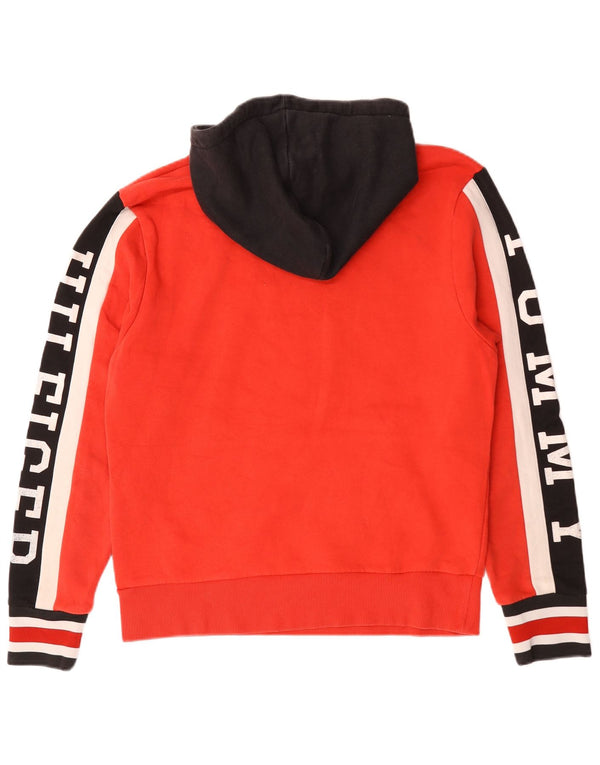 Tommy Hilfiger Mens Graphic Hoodie Jumper Medium Red Colourblock Cotton