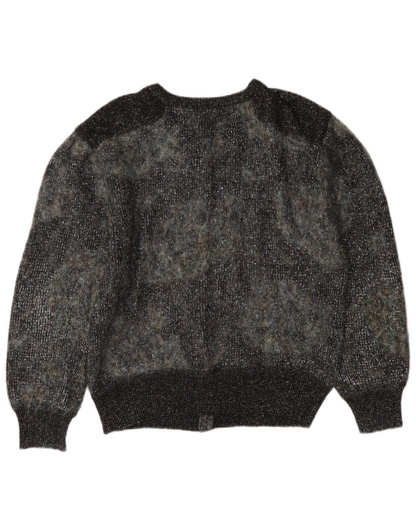 Vintage Womens Cardigan Sweater UK 12 Medium Grey Flecked Mohair