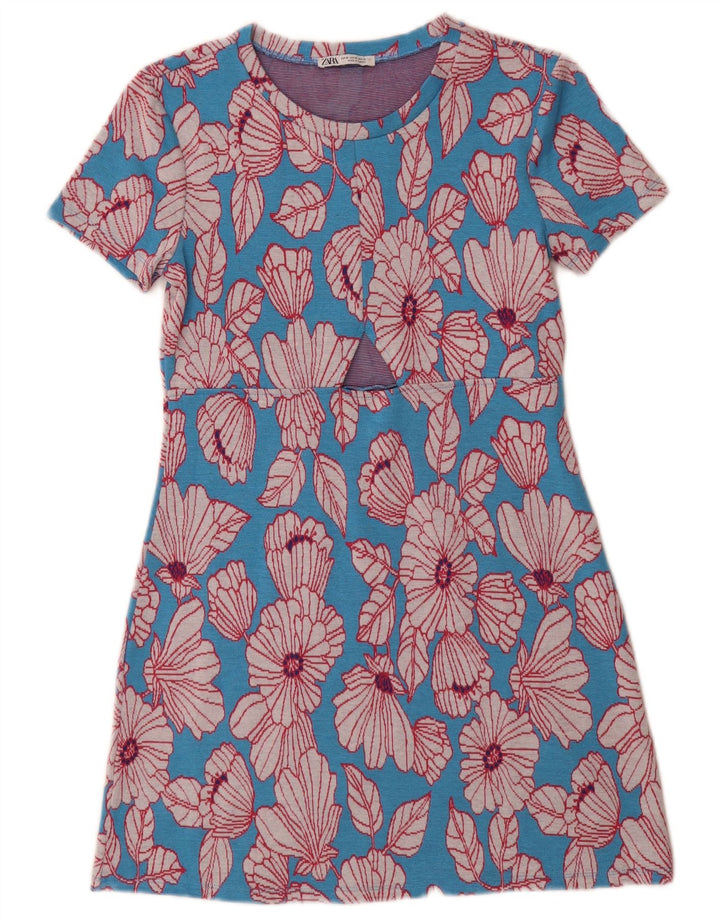 Zara Γυναικείο Βασικό Φόρεμα UK 12 Medium Blue Floral