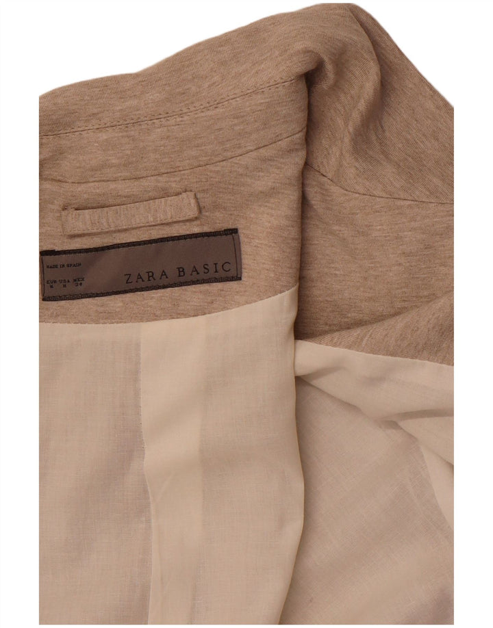 ZARA Γυναικείο Μπουφάν 1 Κουμπί Blazer UK 12 Μεσαίο Καφέ