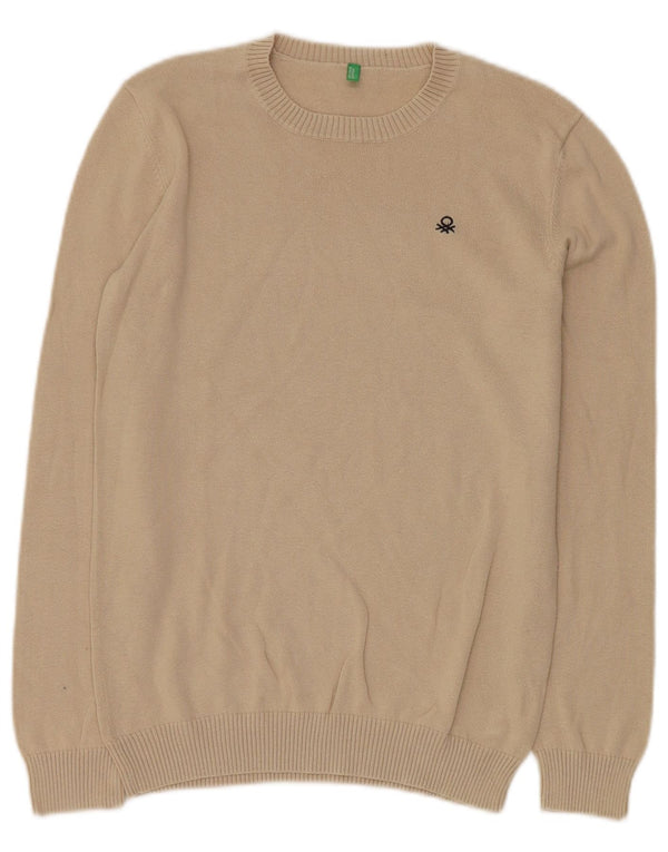 BENETTON Boys Crew Neck Jumper πουλόβερ 11-12 ετών 2XL Μπεζ βαμβακερό
